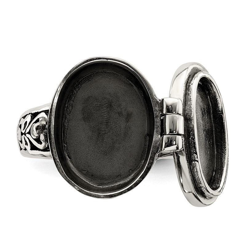 .925 Sterling Silver Women's Antiqued Oval Locket Ring, Size 7