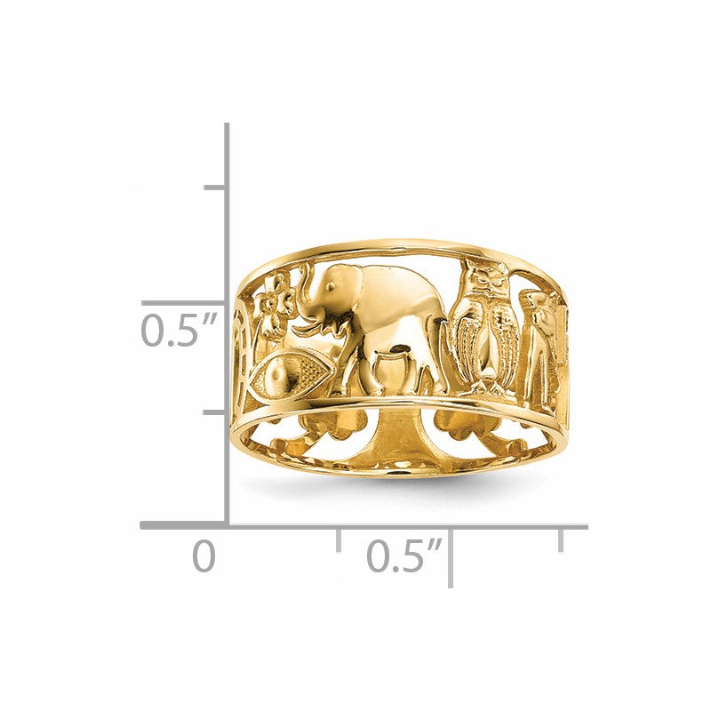 14k Yellow Gold Women's Lucky Symbols Cut Out 9mm Band Ring, Size 8