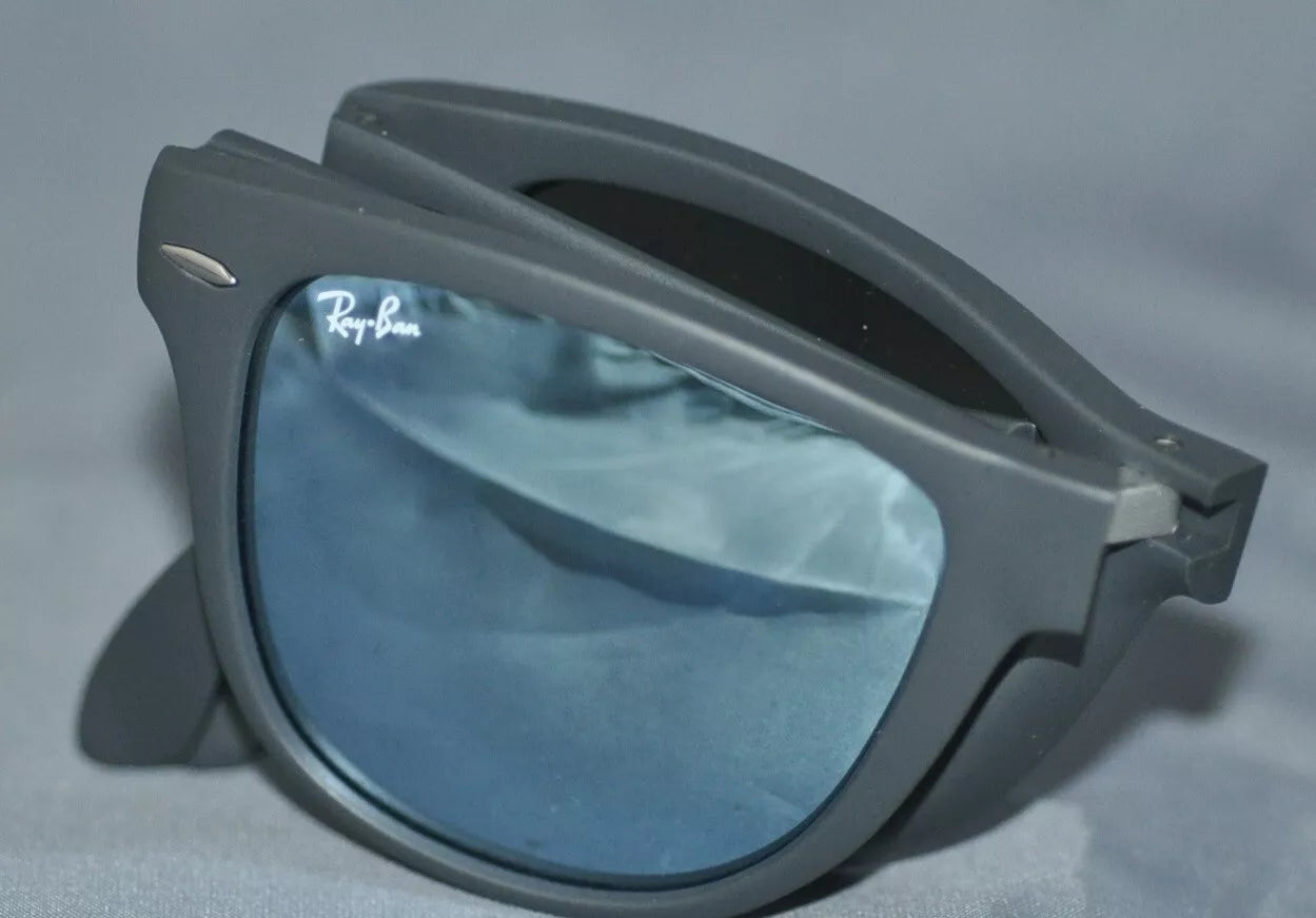 Ray Ban Folding Wayfarer Matte Grey Frame Blue Lens RB4105 6022/30 MSRP $180