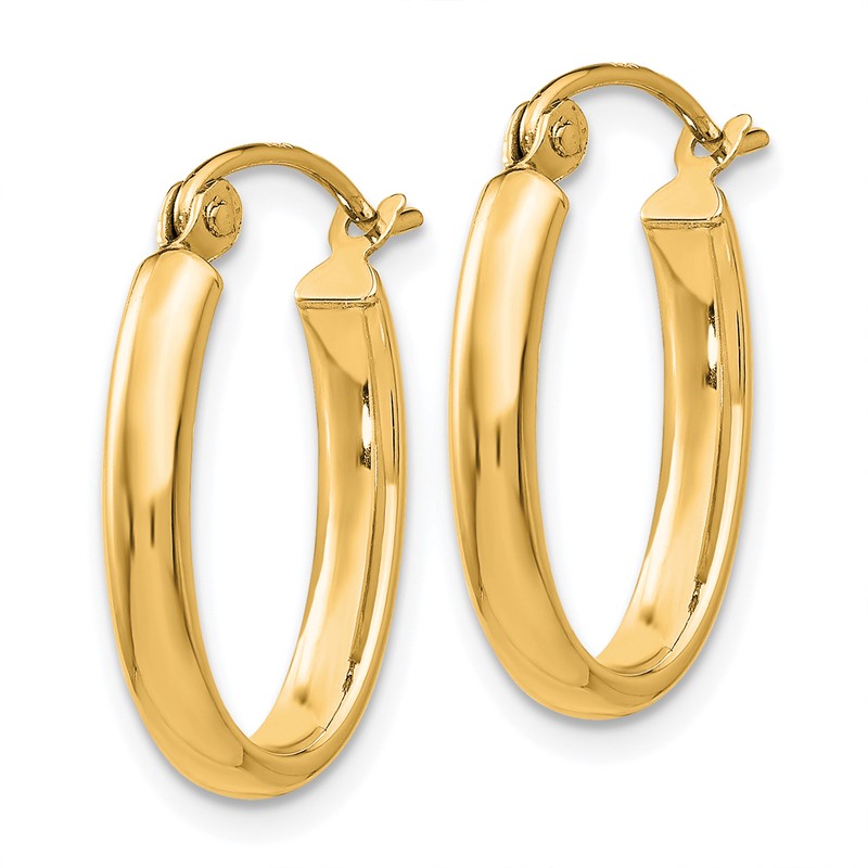 14k Yellow Gold Women's Polished 2.75mm Oval Tube Hoop Earrings