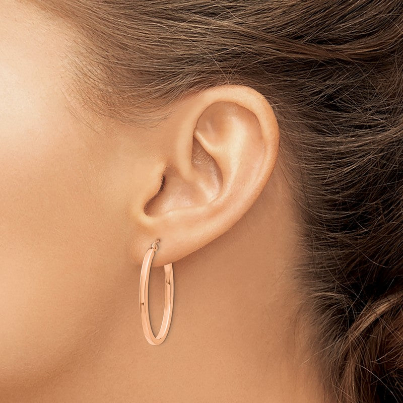 14K Rose Gold Women's Polished Oval Tube Hoop Earrings