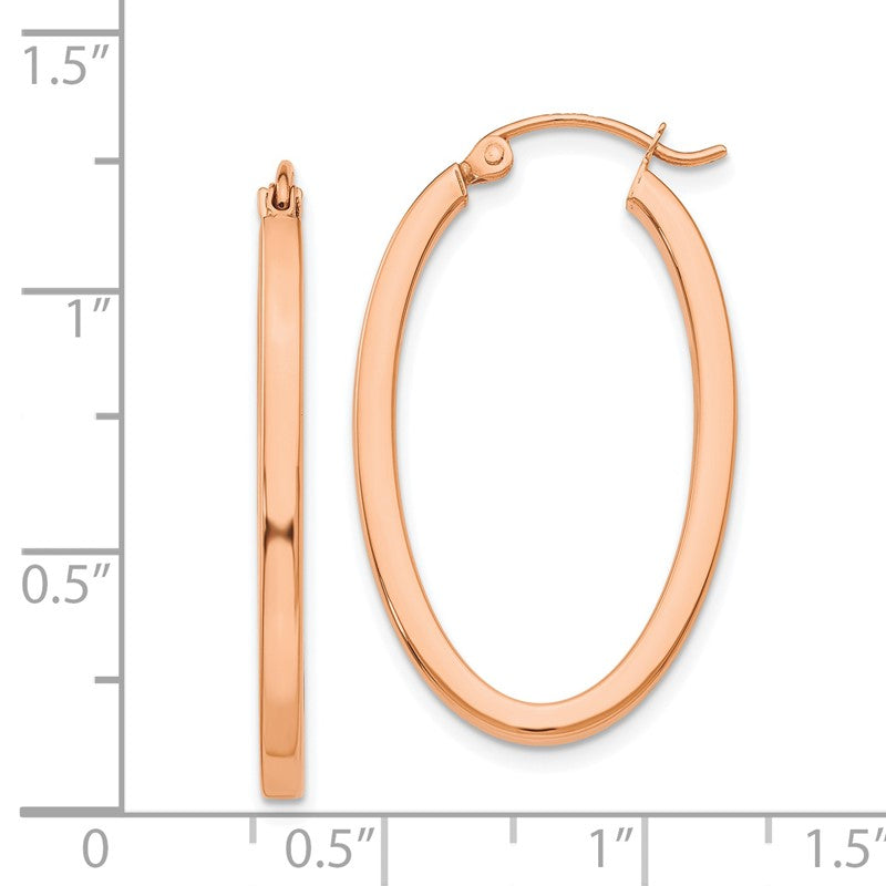 14K Rose Gold Women's Polished Oval Tube Hoop Earrings