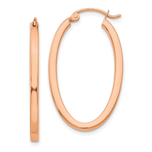 14K Rose Gold Women's Polished Oval Tube Hoop Earrings