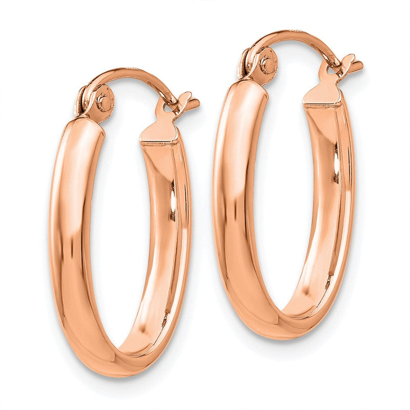 14K Rose Gold Women's Polished 2.75mm Oval Tube Hoop Earrings