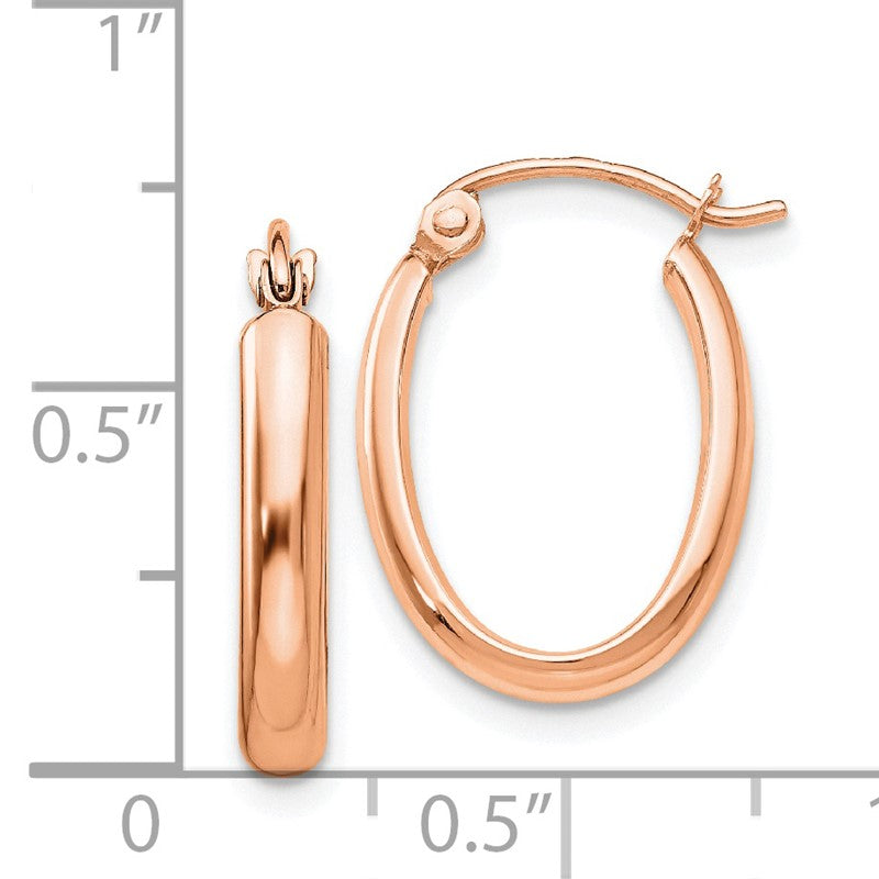 14K Rose Gold Women's Polished 2.75mm Oval Tube Hoop Earrings