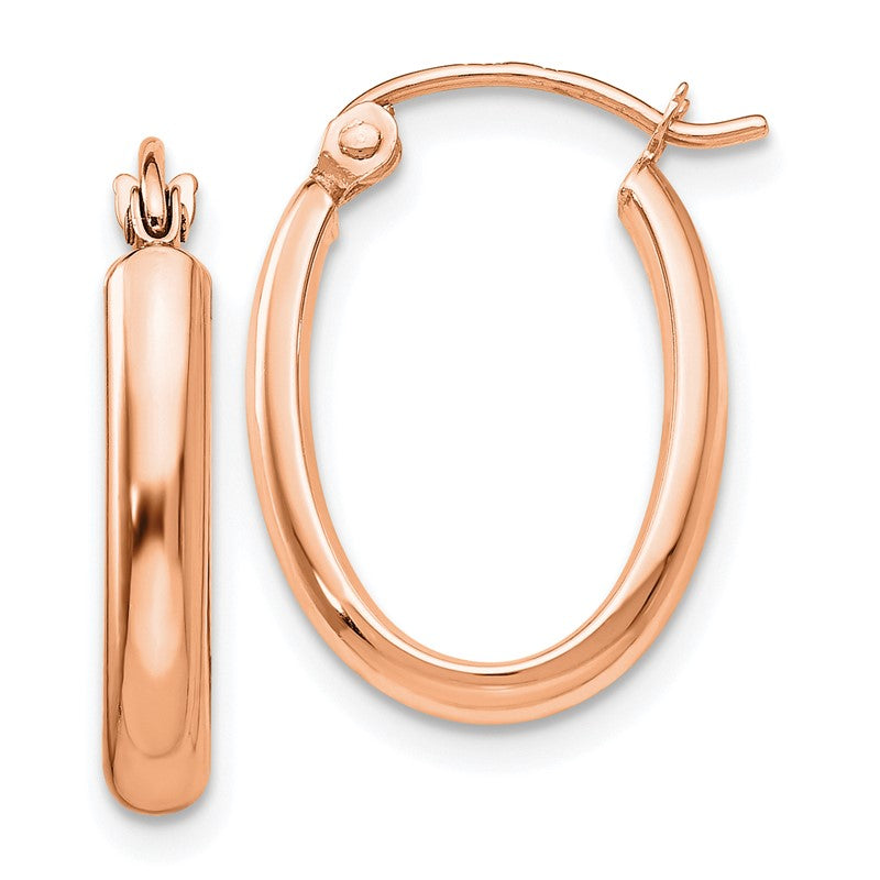 14K Rose Gold Women's Polished 2.75mm Oval Tube Hoop Earrings