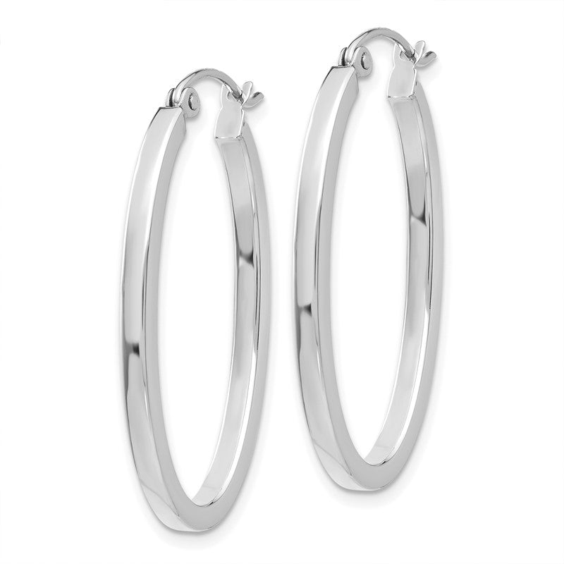 14K White Gold Women's Polished Oval Tube Hoop Earrings