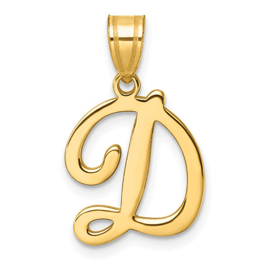 14K Yellow Gold Script Letter D Initial Charm Pendant